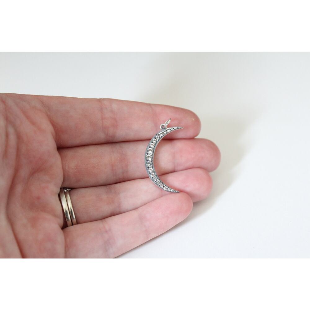 Sterling Silver Crescent Moon Pendant with Nano Gems Charm